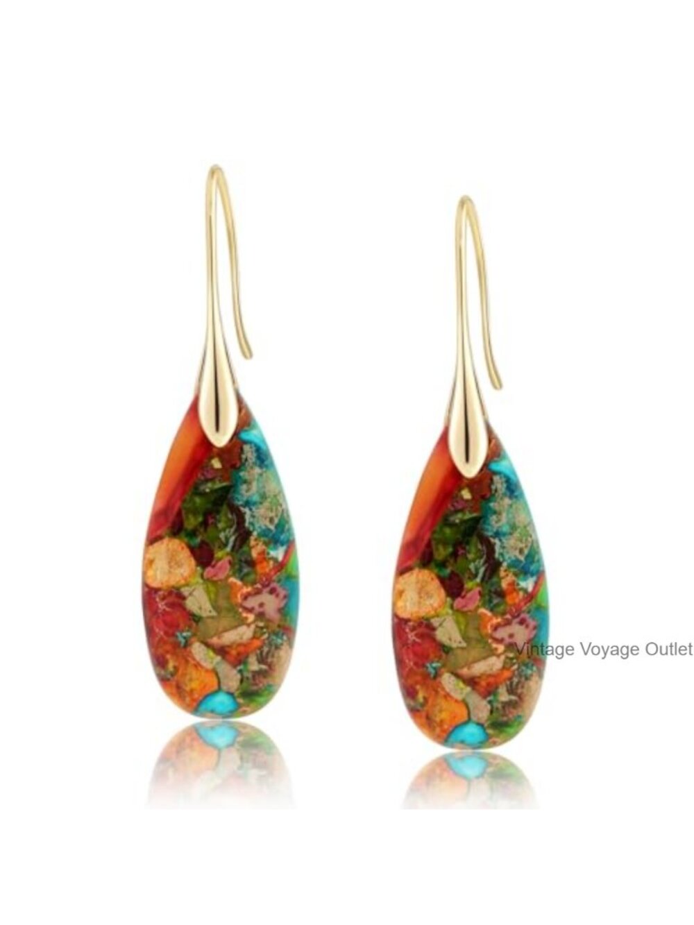 Natural Healing Stone Fishhoop Dangle Drop Statement Earrings